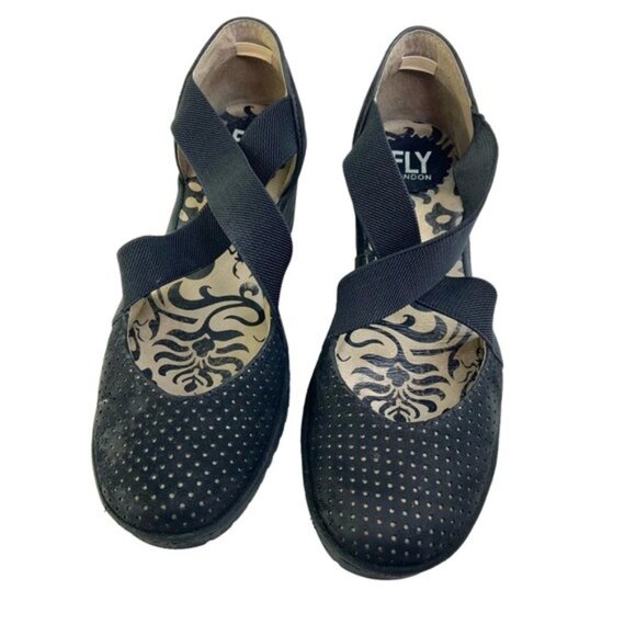 Fly London Black Perforated Suede Block Heel Sandals - Picture 2 of 8